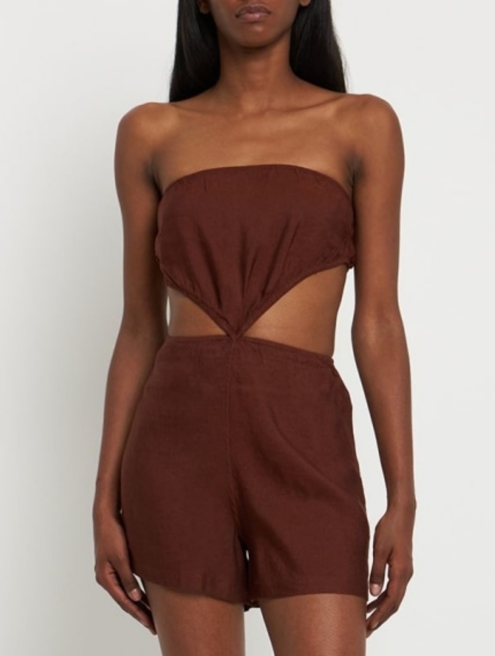 WeWoreWhat Brown Linen Blend Strapless Cutout Elastic Romper Playsuit XS NWT